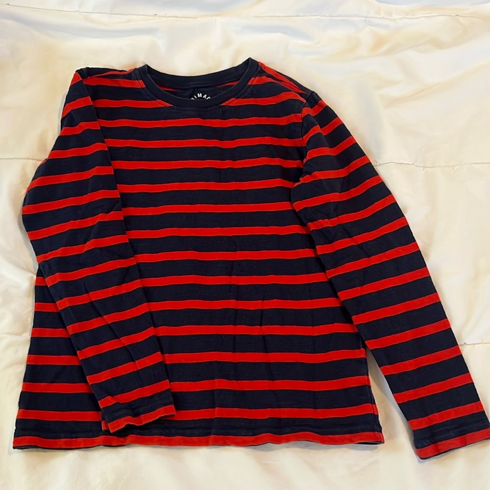 Primary kids striped long sleeve t-shirt. Red and blue, size 8-9. Like new!